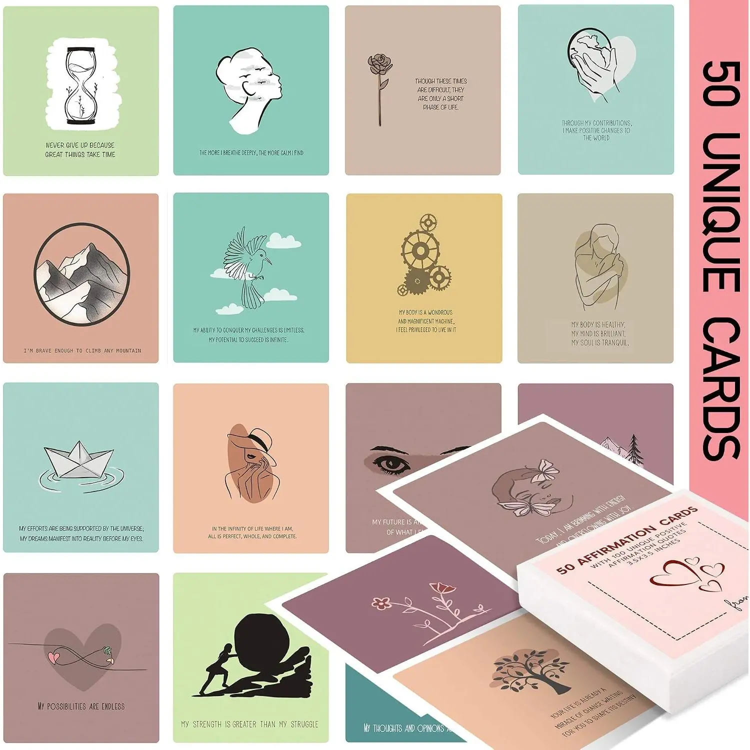50 Affirmation Card for Women With 100 positive affirmation quotes, daily affirmation cards set. Self Care and Meditation  For Women. Empowering, Inspirational Affirmation for