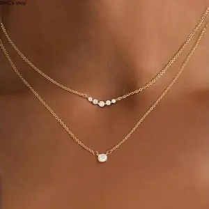 Layered Cubic Zirconia Necklace for Women, Adjustable Multi Chain Pendant Jewelry with Rhinestone Accents for Daily Wear and Layering