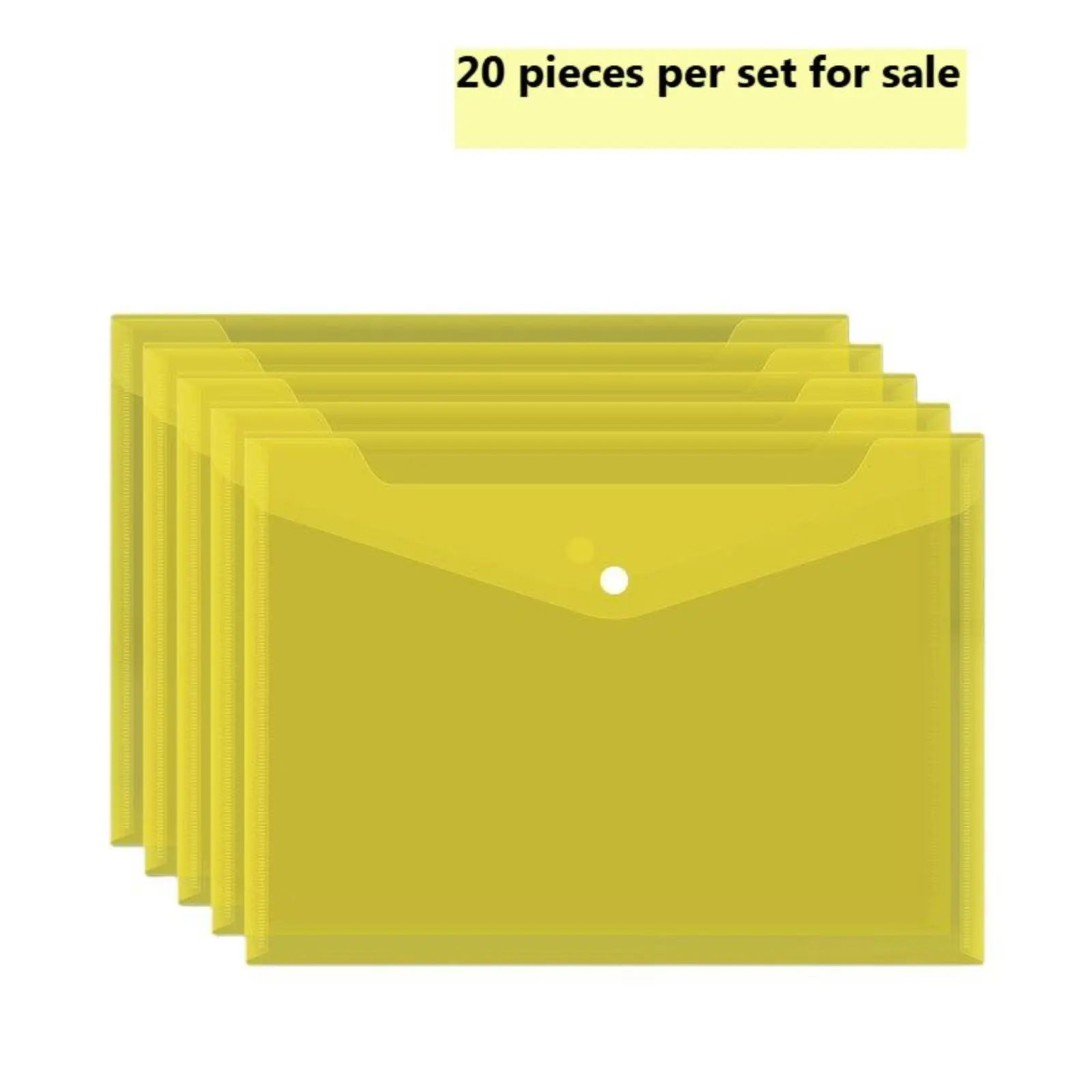 20 PCS Plastic Transparent Envelope File Folders, Document Bag with Snap Button, A4/Letter Size for Office-Yellow