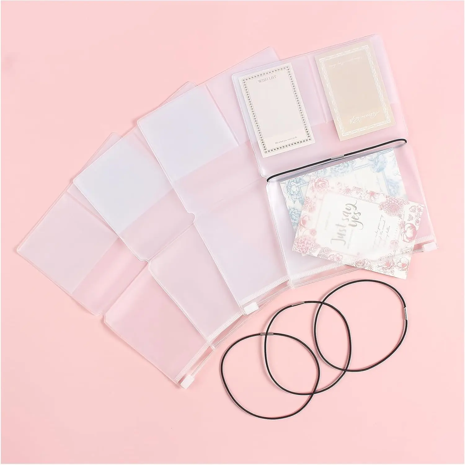 Clear Zipper Pocket for Travelers Notebook, 4 Insert Passport Size Pouch Refill with 4 Elastic Bands for TN Accessories Paper Card Holder
