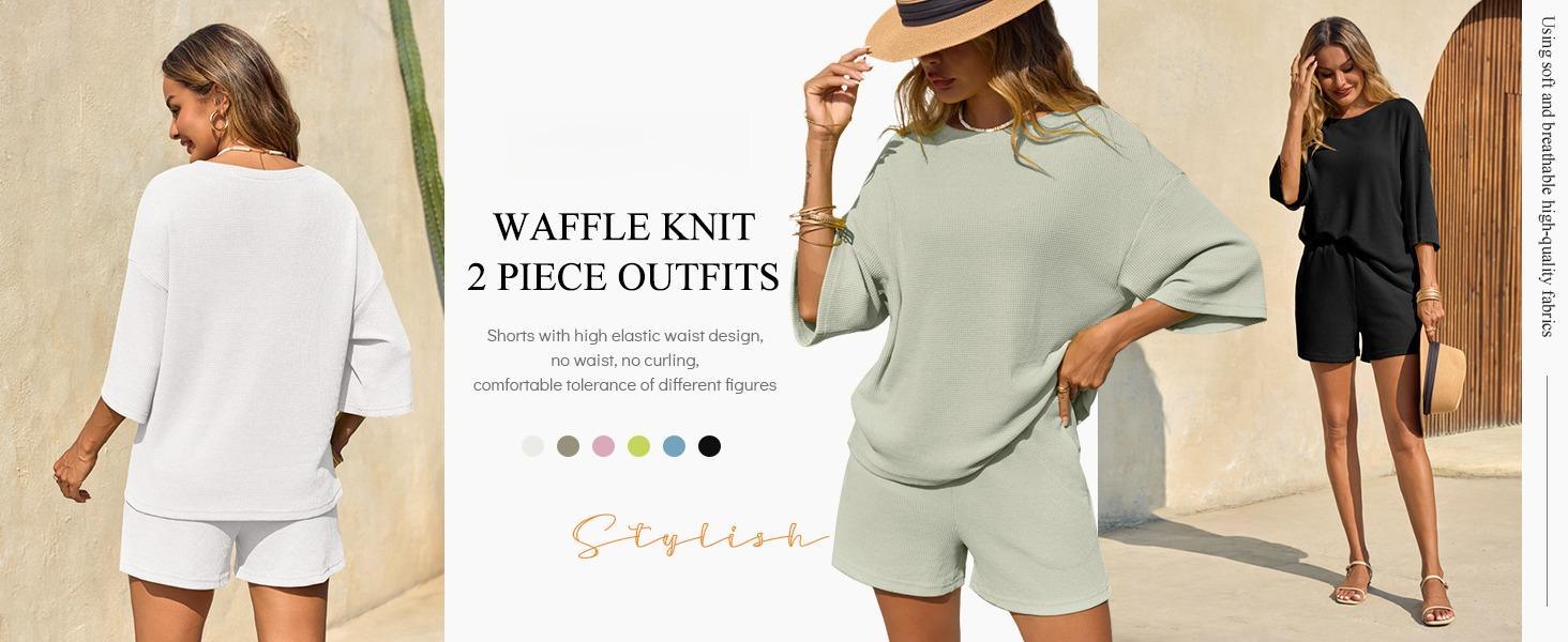 Imily Bela Womens Short Sets 2 Piece Outfits 3/4 Sleeve Tops and Elastic Waist Shorts Lounge Set Casual Loungewear SpringStatements