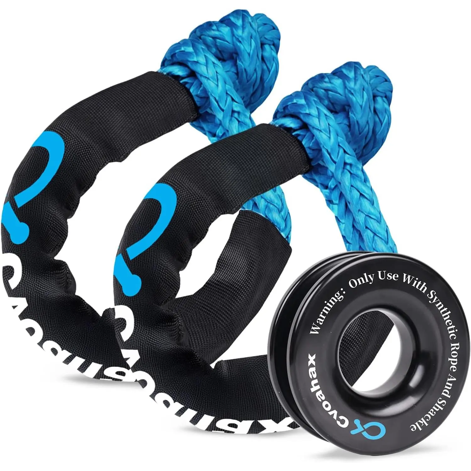 Soft Shackle &  Ring Kit (2PCS Shackles+1 Snatch Ring) | 1/2'' x 22'' Blue Soft Shackles (56,000LBS) with Black  Ring for UTV, ATV, , Off-Road