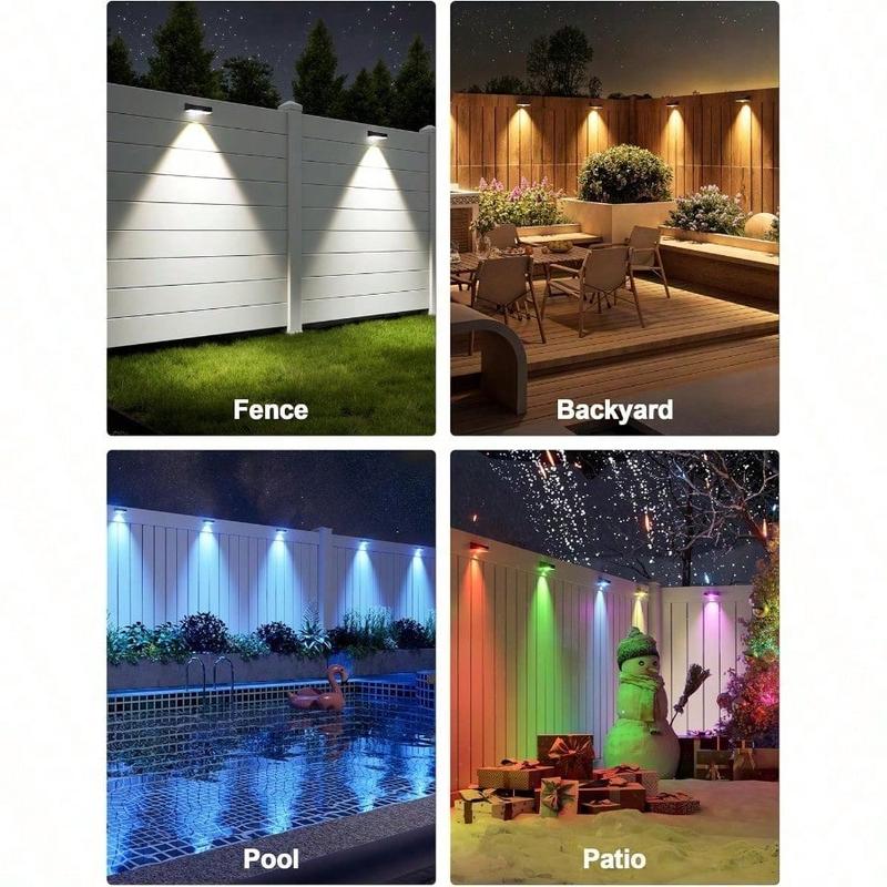 Solar Fence Lights Outdoor Waterproof, Fence Lights Solar Powered, 12 RGB Color Modes  Warm White  Cool White, Fence Solar Light Outdoor for Backyard, Patio, Yard, Wall, Deck