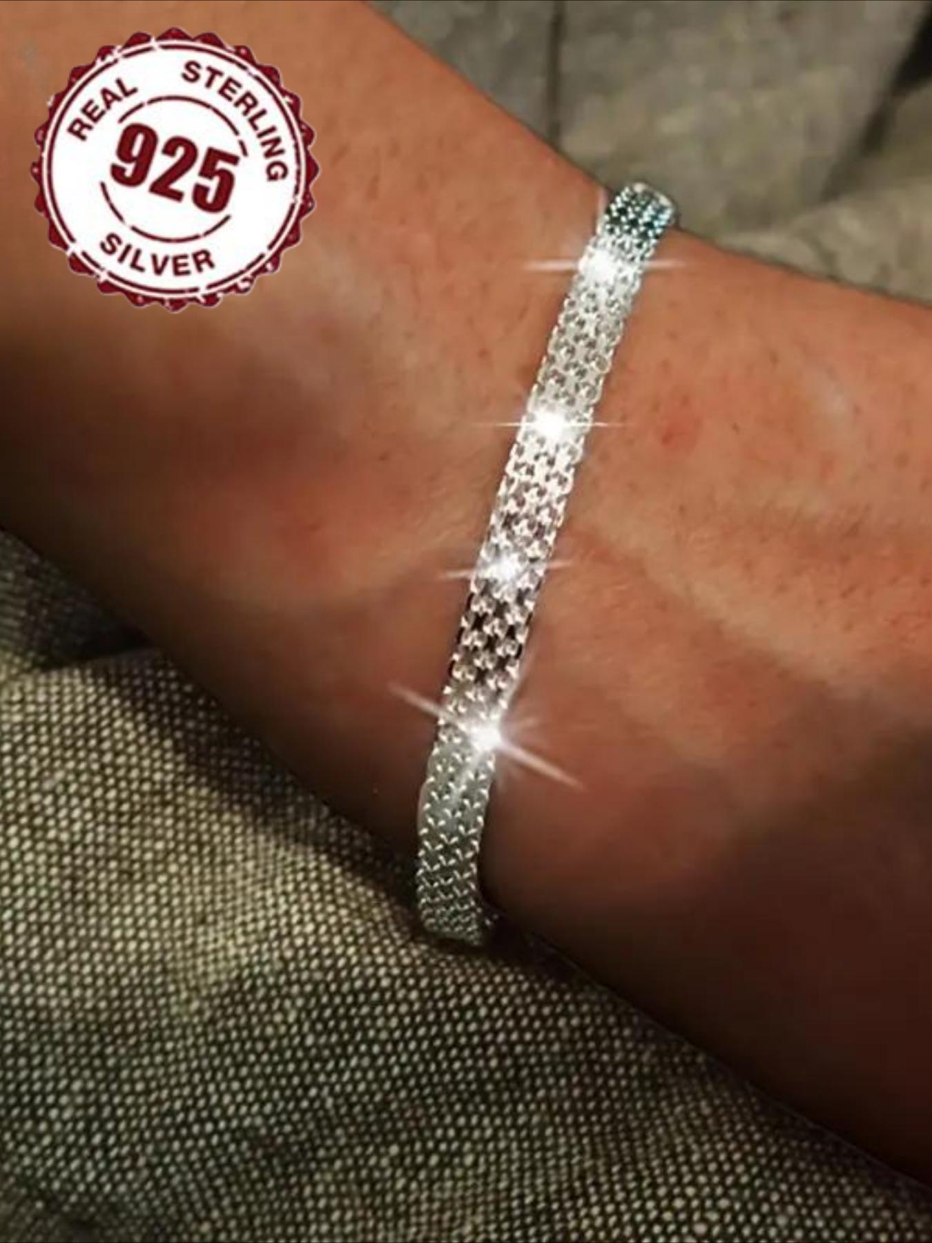 S925 Sterling Silver Wide Chain Bracelet, Elegant Trendy Chain Bracelet for Men and Women, Bracelet Perfect for Gift Idea