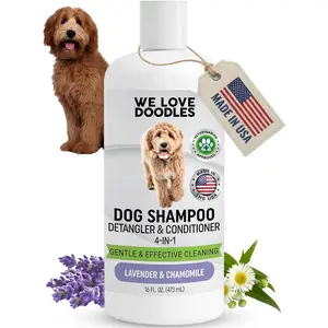 Dog Shampoo, Conditioner & Detangler - Best Shampoo for Goldendoodles, Poodles & Doodles Pet Hair - Hypoallergenic, Tearless, Sensitive Skin for Puppies & All Dog Breeds - Made in USA, 16OZ (Lavender)
