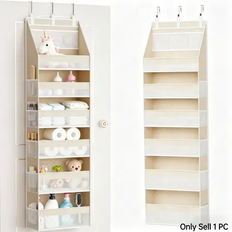 Over the Door Organizer, 6-Shelf Closet Hanging Storage with 13 Mesh Pockets, 55lbs Capacity Behind the Door Storage for Baby Nursery, Bathroom, Bedroom, and Dorm