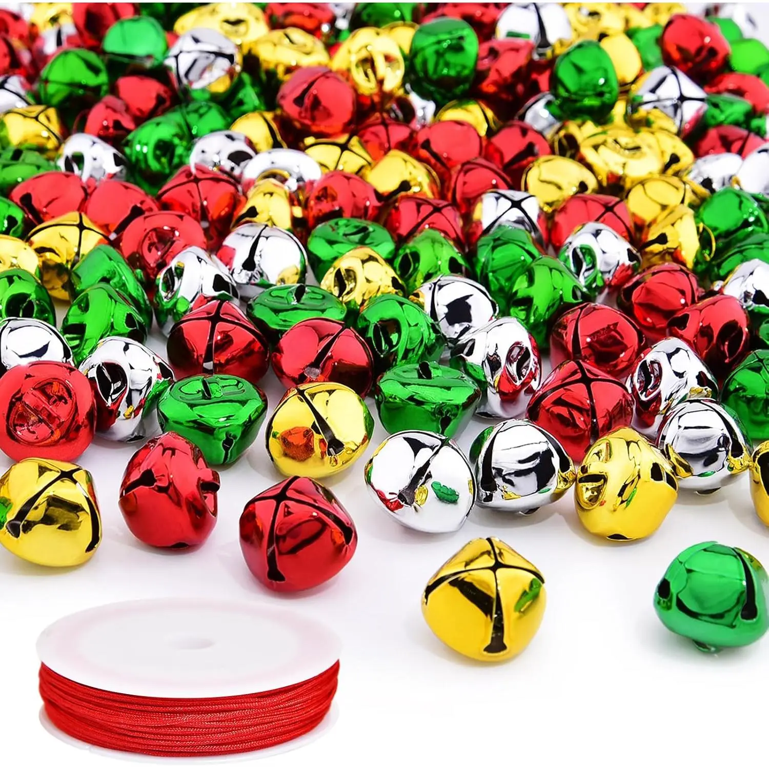 60 count 1 Inch Christmas Jingle Bells Red Green   Metal Bells for Christmas Decoration