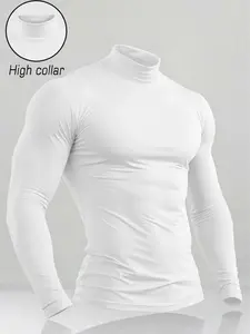 Men's Slim-Fit Half High Neck Sweat-Wicking Compression Shirt, Outdoor Tactical Base Layer, Pro Stealth Logo, Casual Sportswear, Compression Activewear, Athletic Compression Shirts