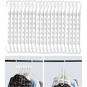 Space Saving Hangers for Clothes, 20 pcs, White, Plastic Multi Clothes Hangers Space Saving, 6 Slots, 360° Rotating Hooks