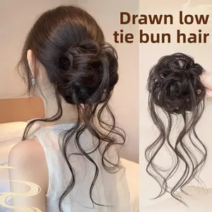 Synthetic Fiber Messy Bun Hairpiece with Long Wavy Strands Easy to Wear Instant Volume and Style