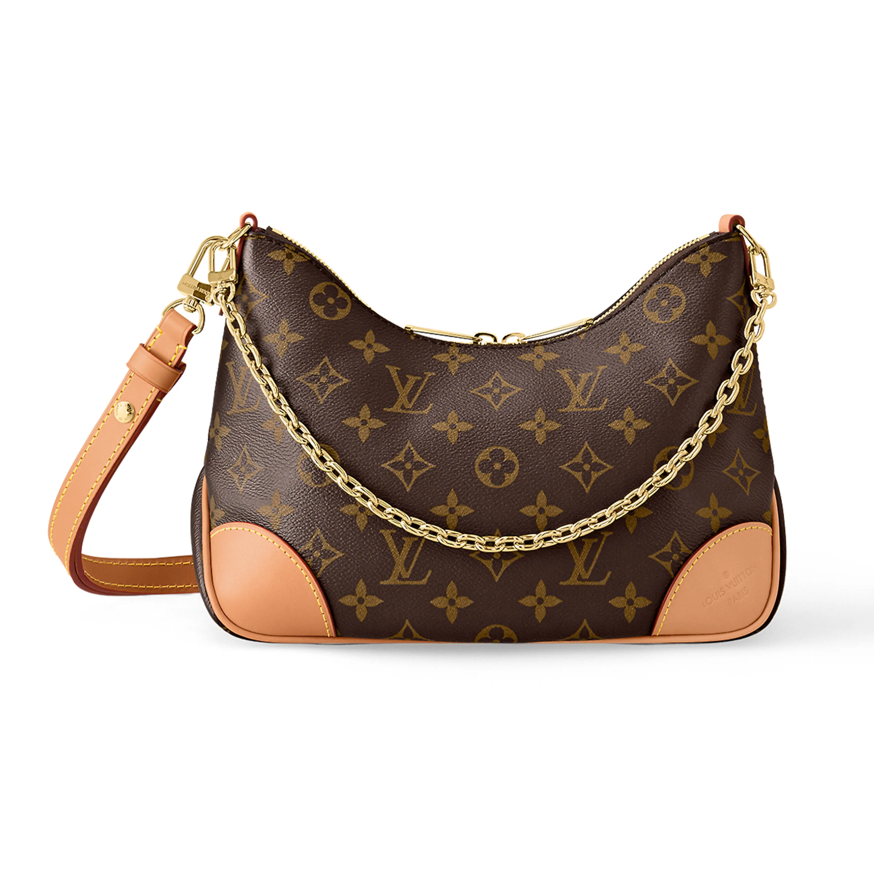 Louis Vuitton Boulogne Handbag for Women – Classic Monogram Coated Canvas with Leather Trim, Horn Accents, Chain Strap Crossbody Bag in Brown