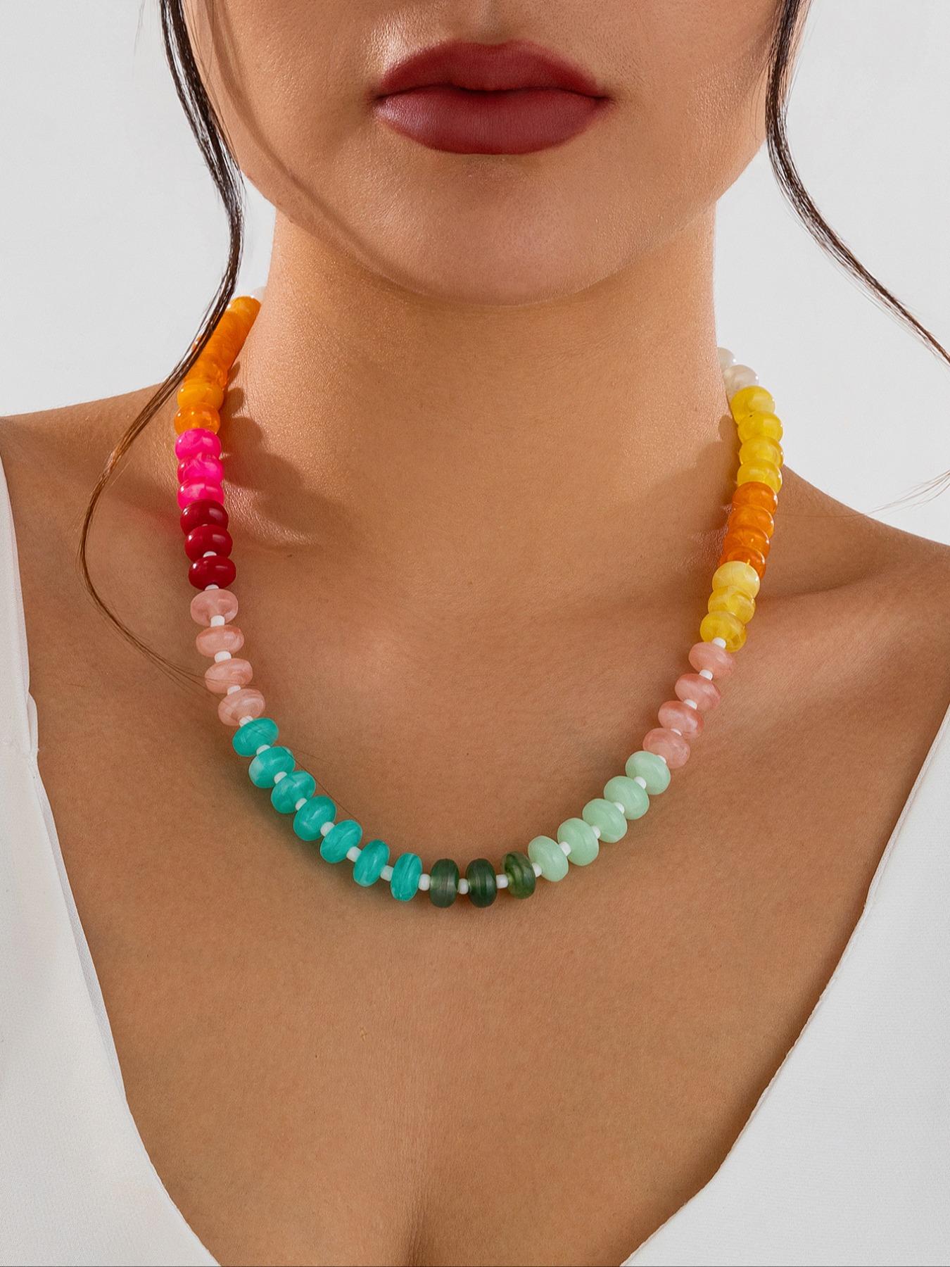 Chic Beaded Necklace for Women, Elegant Multicolor Jewelry, Perfect Gift for Holidays & Birthdays, Stylish Accessory for Parties, Modern Versatile Accessories