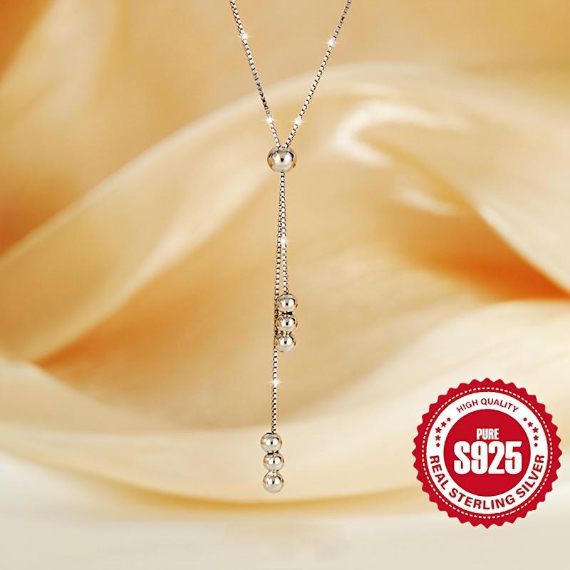 Elegant 925 Sterling Silver Y-Shape Necklace for Women, Adjustable Bead Slider, Simple Classic Design, Silver Plated, Hypoallergenic 3.05g, Versatile for All Seasons, Ideal for Daily Wear & Vacation, Perfect Christmas Gift
