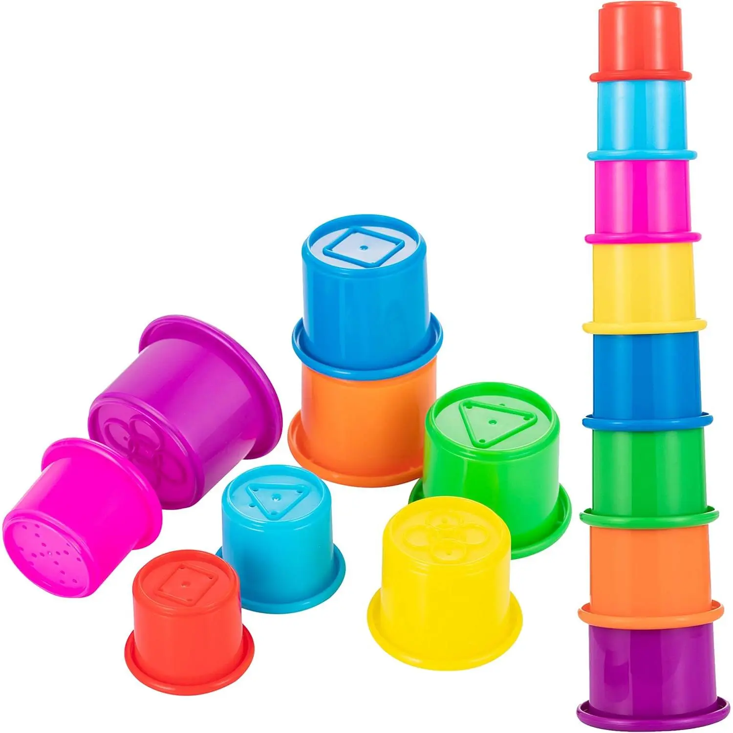 8-Piece Bright Colors Plastic Stacking & Nesting Cups - Unisex 0-3 Years Early Education Toy, Bath & Beach Preschool Game for Babies & Toddlers, Plastic Cups