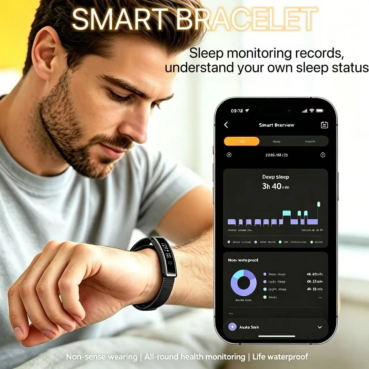 New Smart Bracelet Heart Rate Variability Health Monitor Blood Oxygen Sleep Tracker Step Counter Bluetooth-compatible 5.3 Long Battery Life