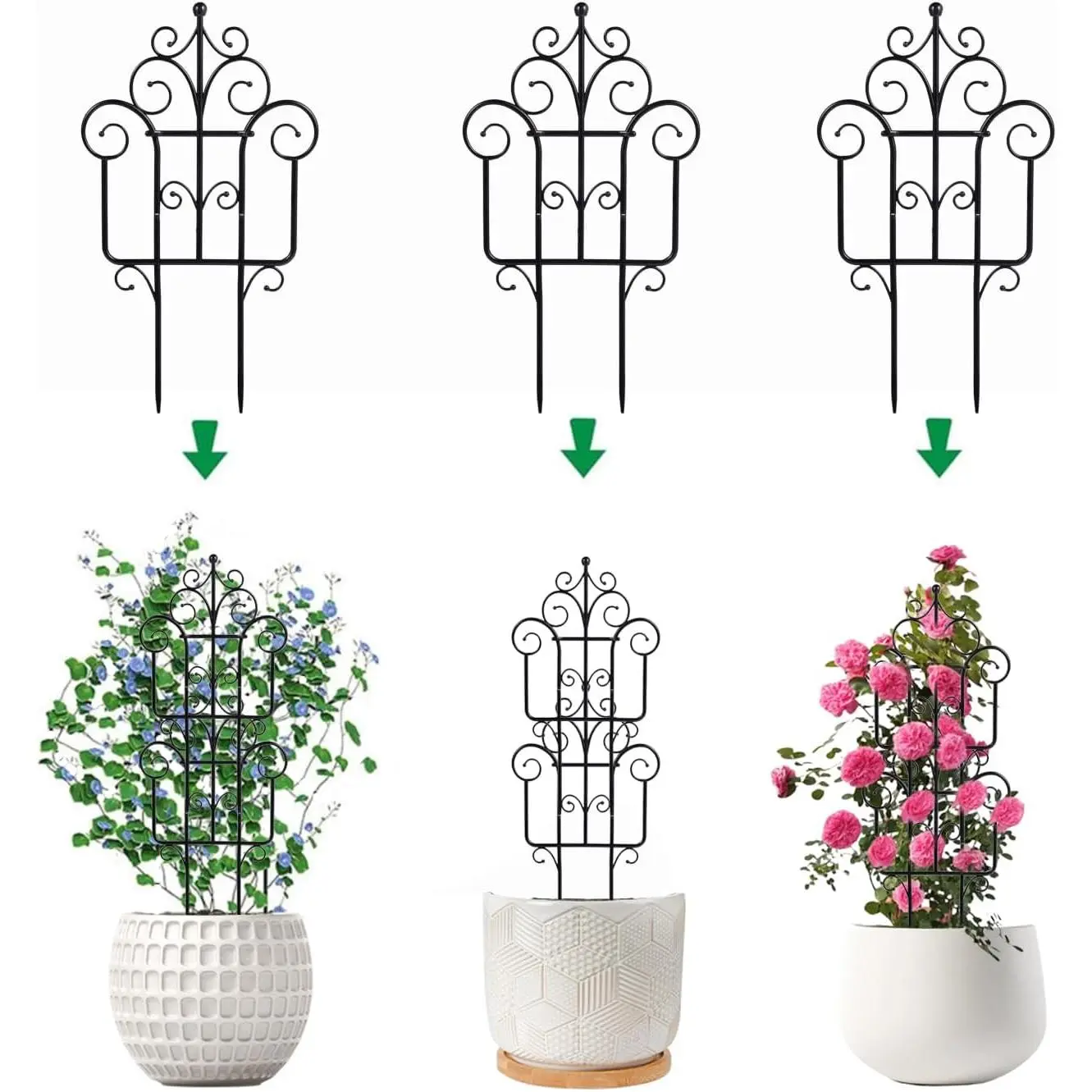 Plastic Garden  Trellis, 3 Pack, Black | Stackable Plastic Trellis Supports for Climbing , Indoor Outdoor Use