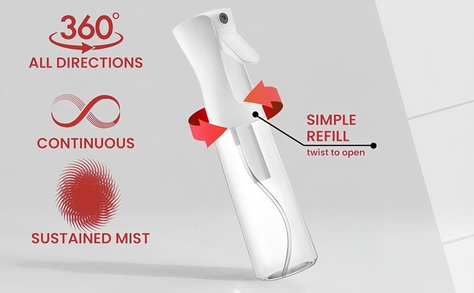 Goodirise Continuous Mist Spray Bottle Multi-Use Water Spray for Hairstyling Cleaning Gardening Misting Skin Care Essential Oil Bottle Practical Bathroom Goods Fine Even Mist
