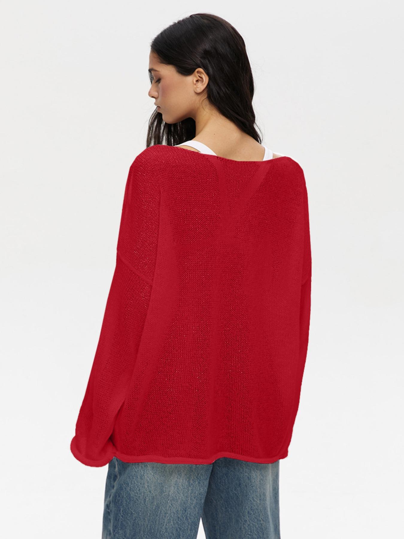 Women's Solid   Cover Up Top, Casual Long Sleeve Cover Up for Beach Vacation, Ladies Knitwear for All Seasons