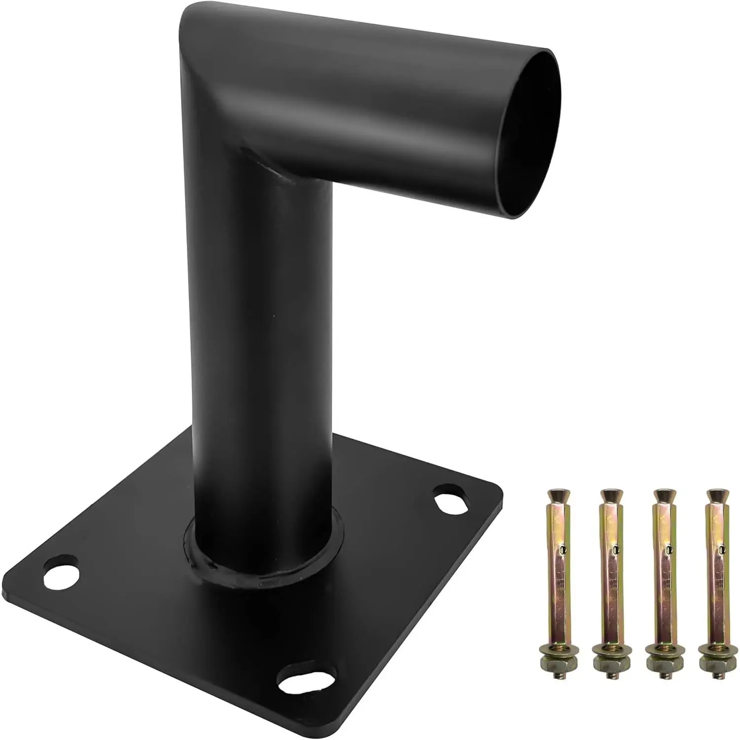90-Degree Wall Mount Bracket - L-Shape Steel Adapter for 2 3/8 inch Slip Fit Lights & LED Shoebox Street Pole Light , Black Metal, Includes 4 Anchor Bolts