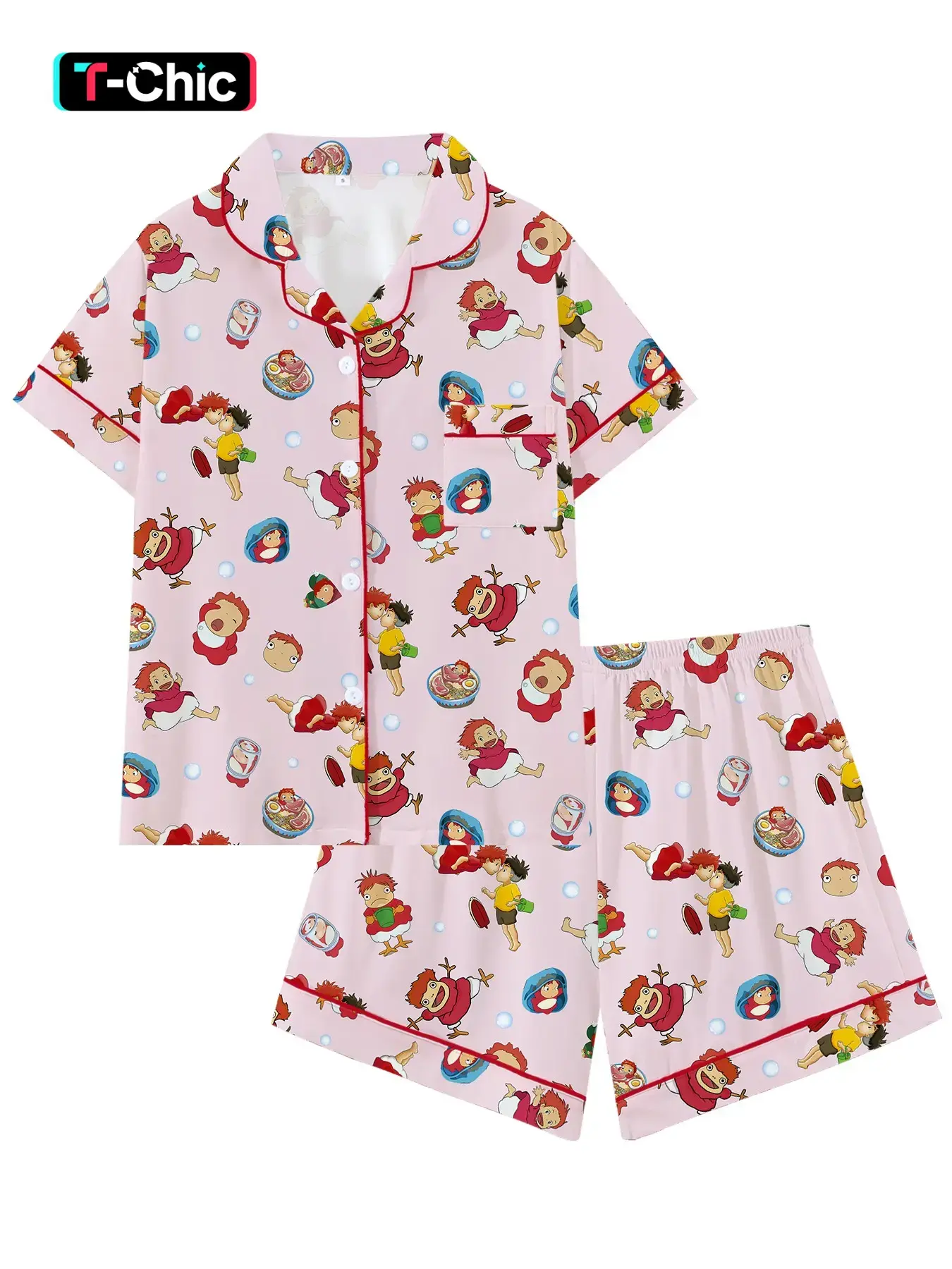 Adorable Girl Cartoon Pajama Set, Short Sleeve Loose-Fitting Sleepwear, Comfortable for All Seasons, Perfect Gift for Sleeping or Outdoors, Cartoon Pattern Pajamas