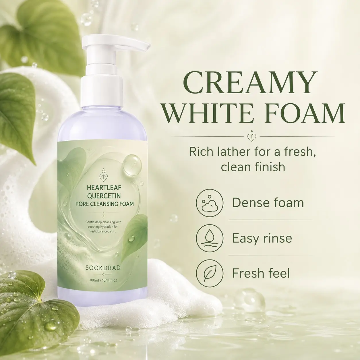Pore Cleansing Foam, heartleaf, quercetin, gentle deep cleansing, soothing hydration, face, all skin types, fresh balanced skin, 300ml/10.14 fl oz