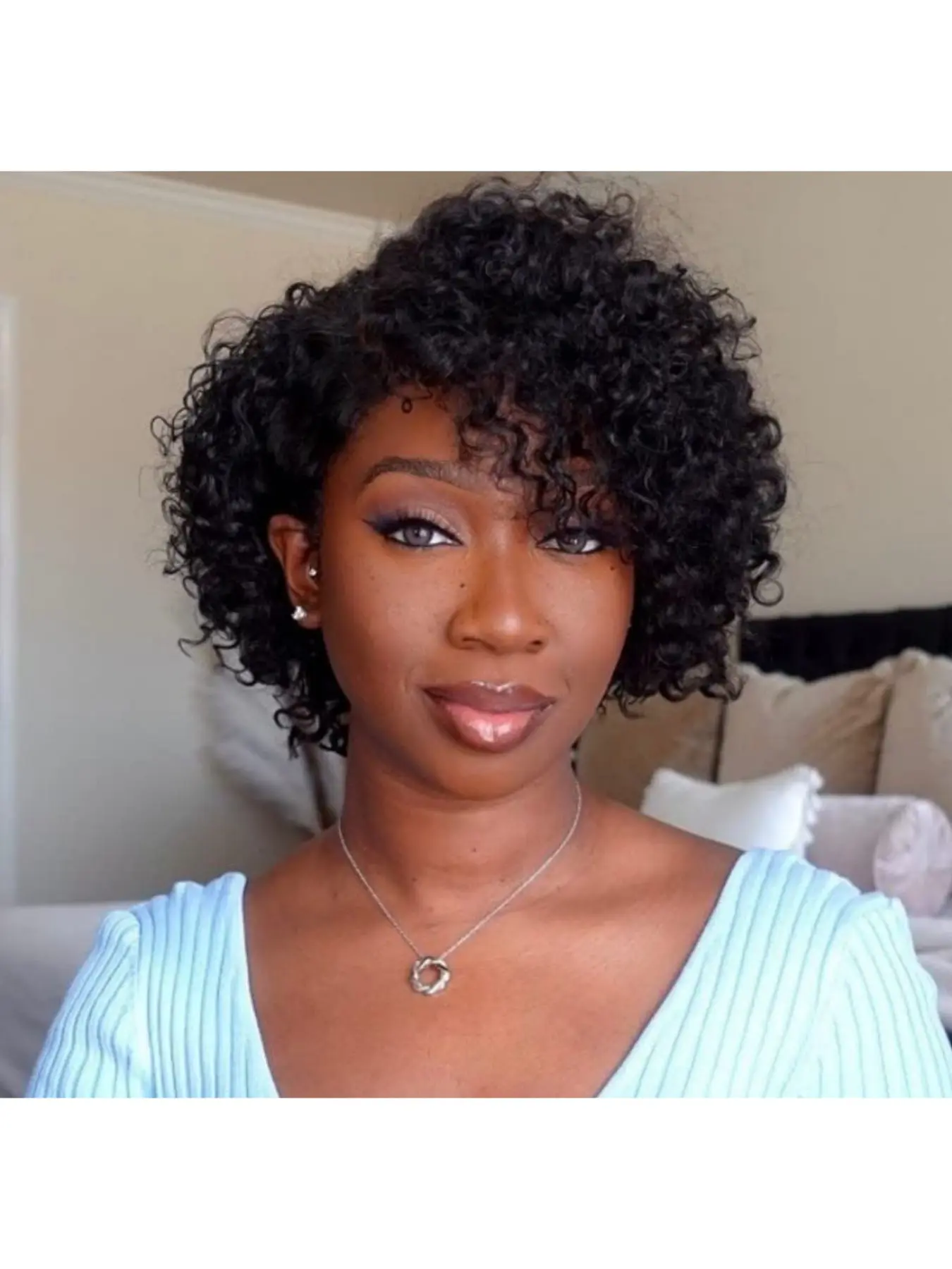 Women’s 4 Inch Short Curly Pixie Wig 100% Human Hair Natural Black Color, Premium Real Human Hair Short Wave Wig with Soft Lightweight Texture, Comfortable Breathable Hairpiece, Easy Styling Fashion Wig for Everyday Wear, Elegant Look, Special Occasions