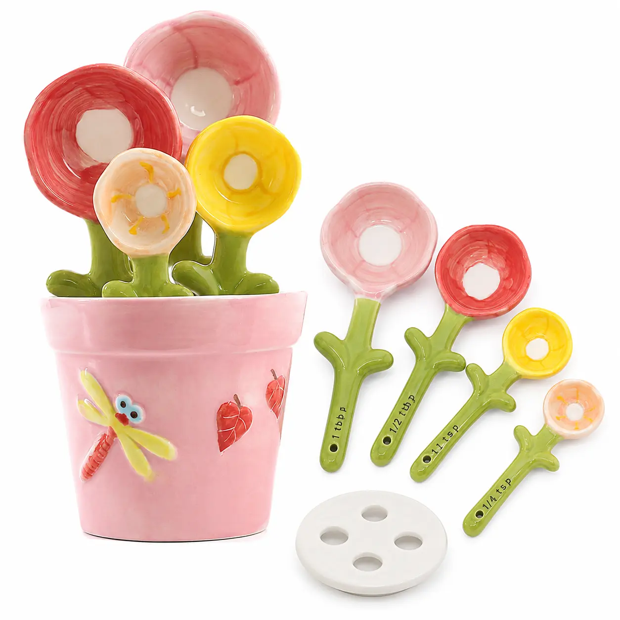 Underglaze Color Ceramic Spoon Set - Creative Cute Kitchen Measuring Utensil, Baking/Coffee Tool, Valentine's Day Gift