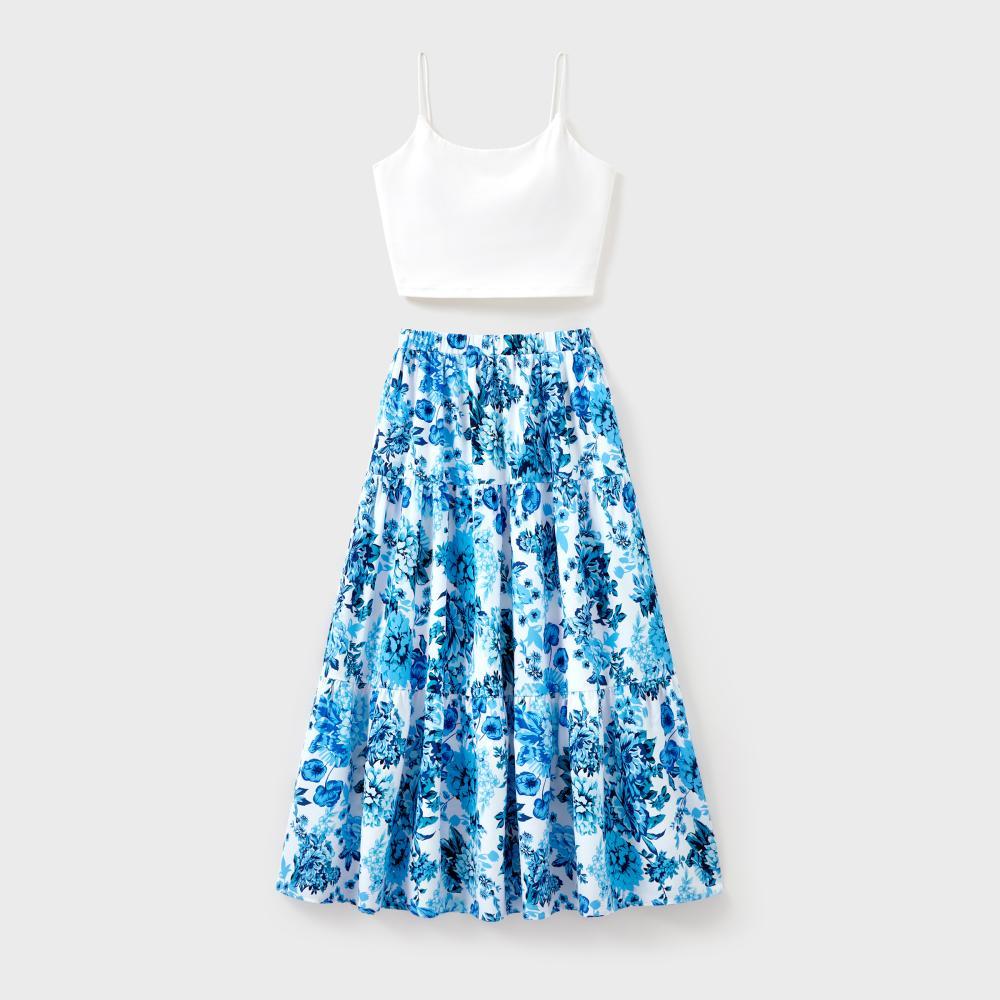 PatPat Family Matching Outfits White Camisole Top and Blue Floral Print Skirt Co-ord Set or Colorblock Short-sleeve T-shirt PatPat Family Matching Outfits White Camisole Top and Blue Floral Print Skirt Co-ord Set or Colorblock Short-sleeve T-shirt