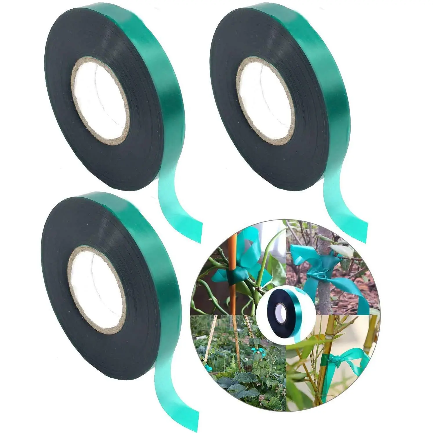 3 Rolls 150  Stretch Tie Tape 0.5 Inch Garden Tie Tape Thick  Ribbon Garden Green Vinyl Stake for Indoor Outdoor Patio  Use
