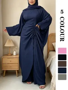 Muslim Sleepwear Two-Piece Set, Crepe Texture Fabric, Batwing Sleeve Top + Drawstring Waist, 5 Colors 5 Sizes, Commute/prayer/dating【Does not include hijab】