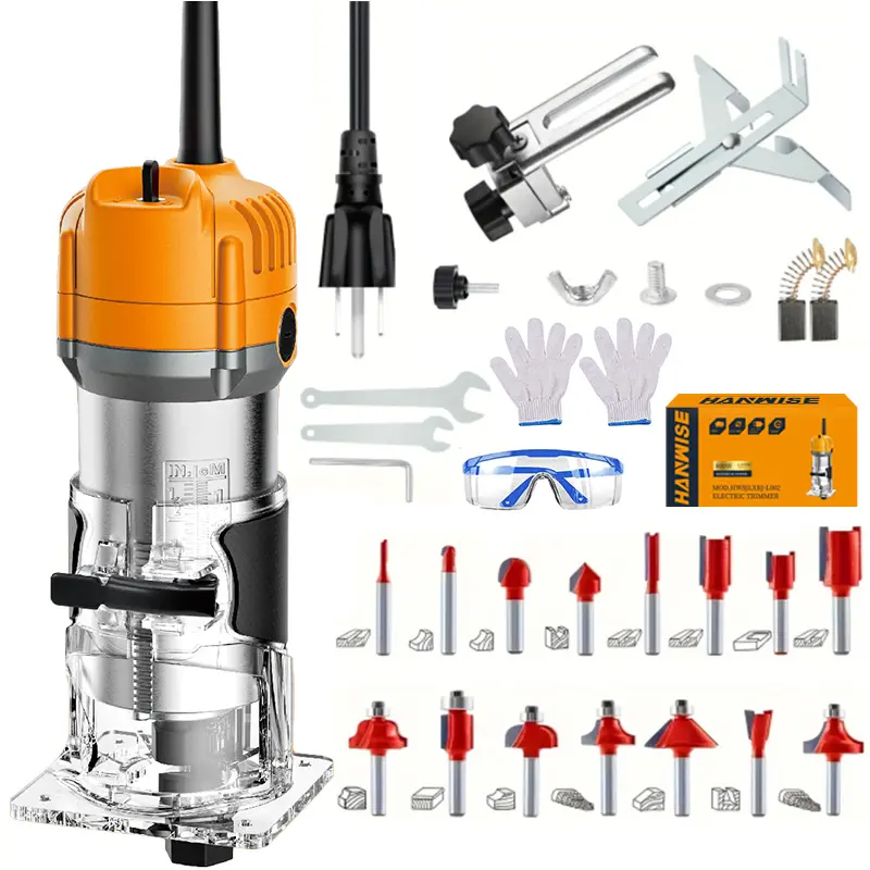 HANWISE cordless compact router Compact Wood Router, Router Power Tool With 15 1/4 Inch Routers, Used For DIY Woodworking, Slotting, Carving, Precise Edge Trimming And Contour Processing, Rotary Tool, Woodworking Tools