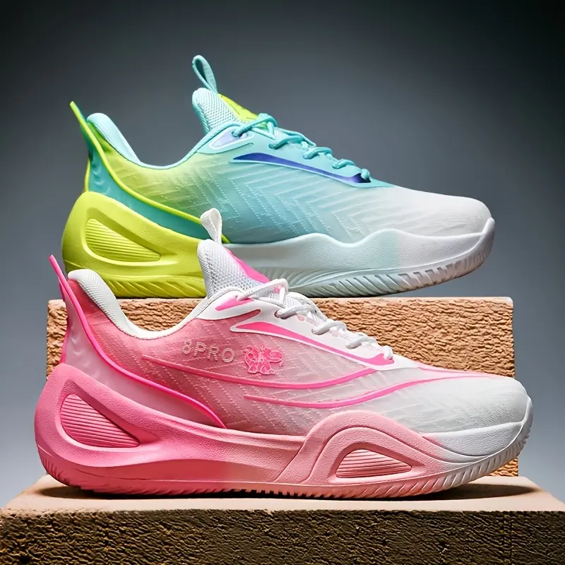 GGOR Mint Green / Cherry Blossom Pink Color Block Basketball Shoes Mesh Non-Slip Sports Shoes Trendy Men And Women Casual Shoes