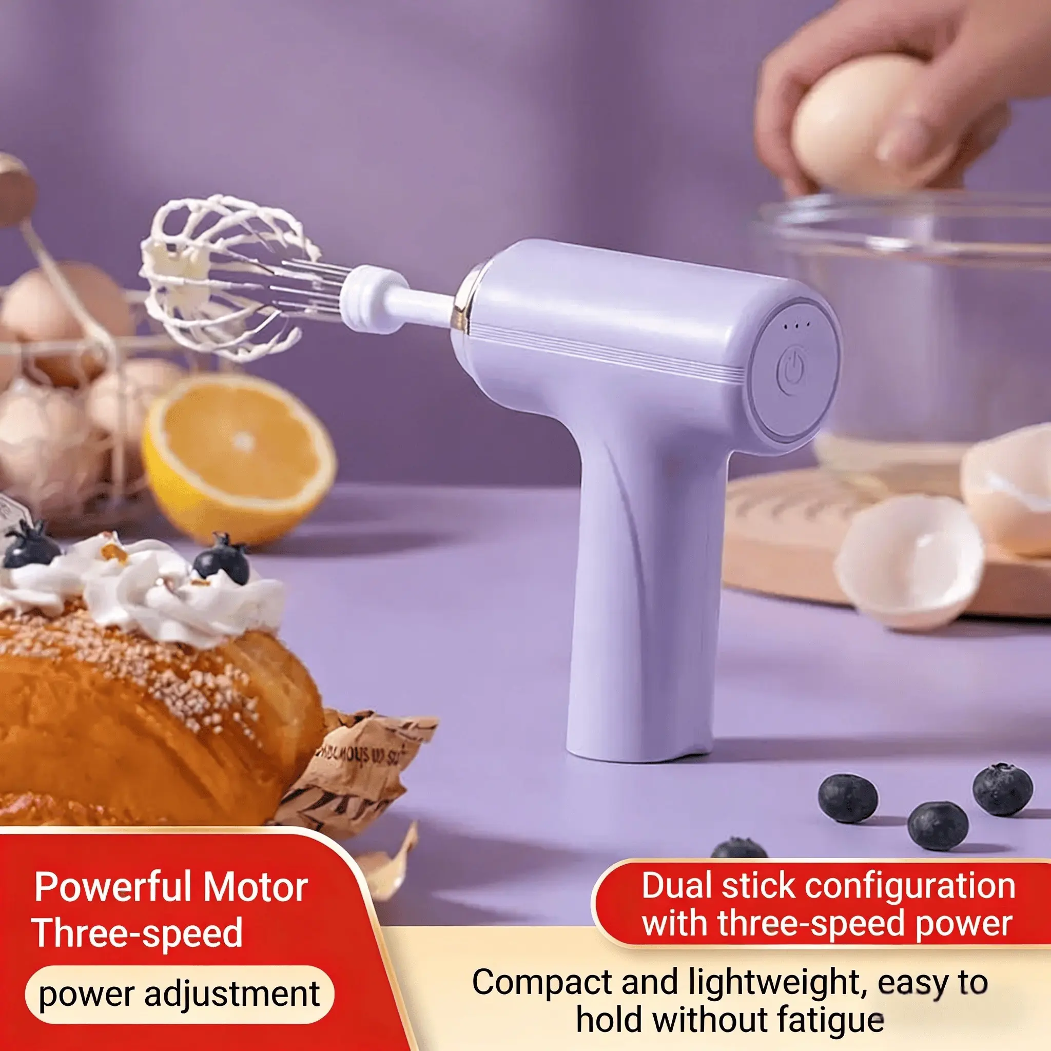Mini Electric Egg Beater, Rechargeable Handheld Whisk, Three-Speed Baking Tool, Wireless Stand Mixer for Cream Cakes and Desserts