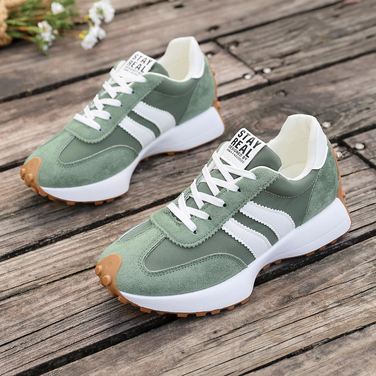 Women's Retro 70s Inspired Chunky Platform Sneakers, Suede & Nylon Upper, Striped Detail, Casual Dad Shoes for American Fashion Lovers Women's Retro 70s Inspired Chunky Platform Sneakers, Suede & Nylon Upper, Striped Detail, Casual Dad Shoes for American Fashion Lovers