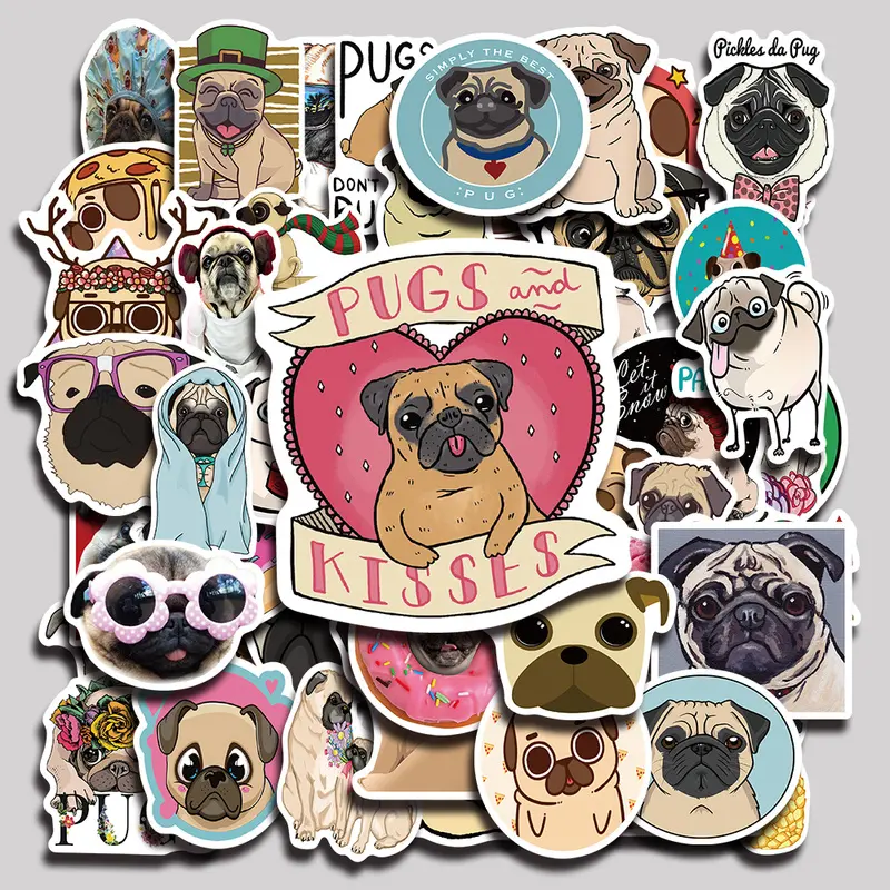 50PCS Pug Aesthetic Vinyl Stickers Pack for Laptop Water Bottle Phone Case Skateboard Journal Scrapbook DIY Decoration