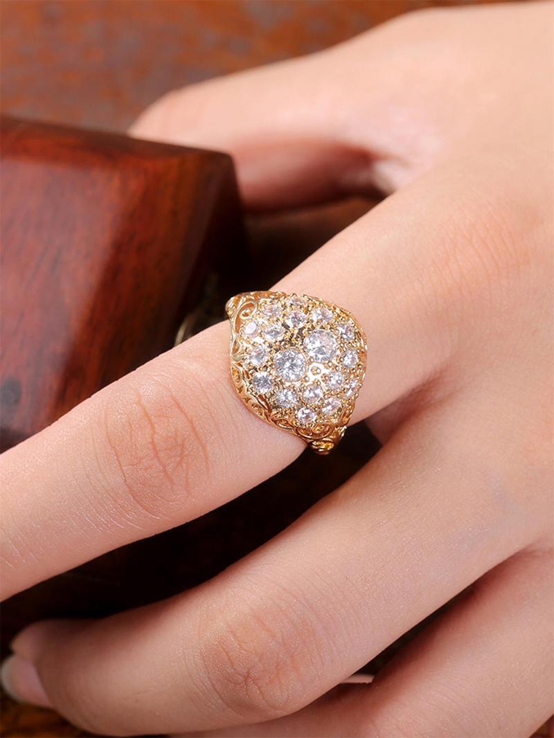 Elegant Hollow out Design Rhinestone Decorated Promise Ring, 2024 New Fashion Accessories for Women, Trendy Luxury Zirconia Ring for Party and Daily Life