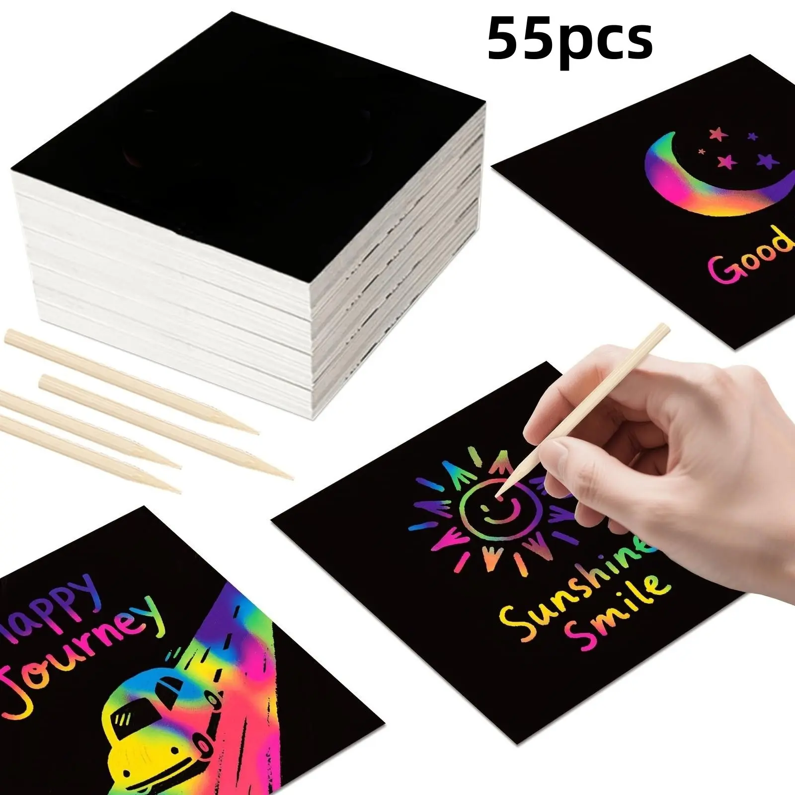 50 Sheets Magic DIY Scratch Art Paper with 5 Bamboo Sticks, Rainbow Art Set, Perfect Gift for Boys and Girls Birthday Party Festival