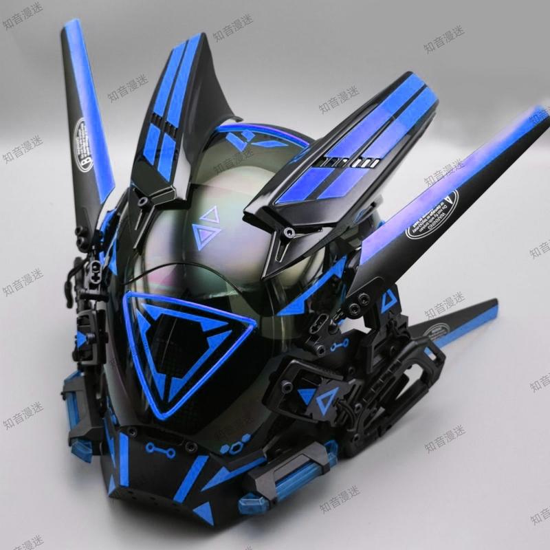 Cyberpunk Mask Iron Warrior Helmet Cosplay Men's Mecha Luminous Full Face Hood Tactical Mask