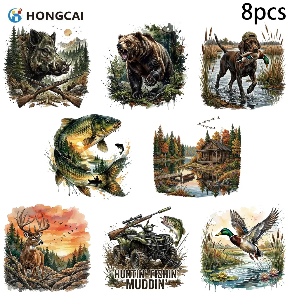 8 Pcs Assorted Outdoor Adventure Heat Transfer Vinyl Set, Easy Transfer & Heat Press Iron On HTV For Wilderness Survival Backpacks & Hunting Style Hoodies DIY
