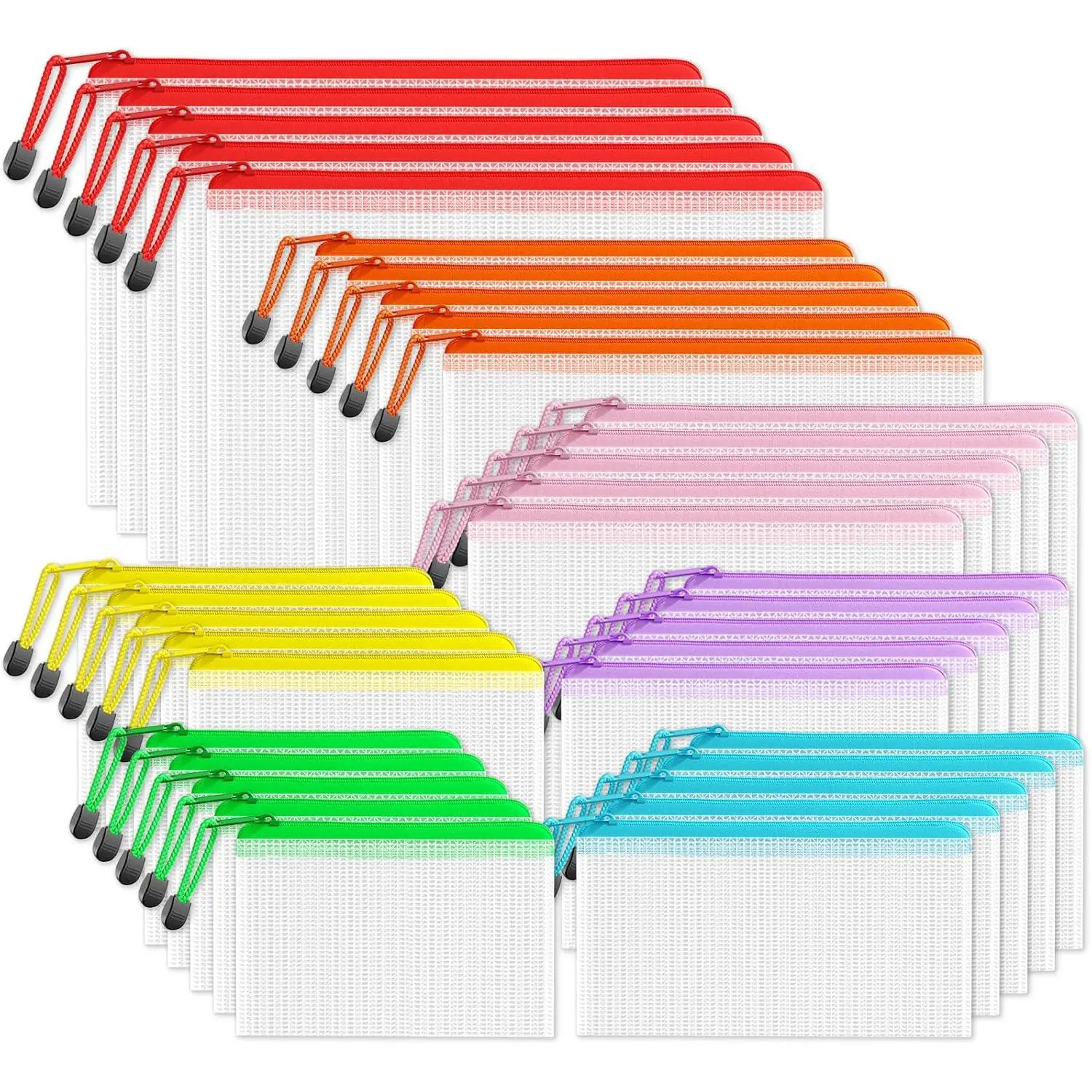 Multisize Plastic Zipper Pouches (7 Colors, 35 Packs), Water-Resistant Zip Bag for School Office Supplies, Puzzles &  Organizing Storage
