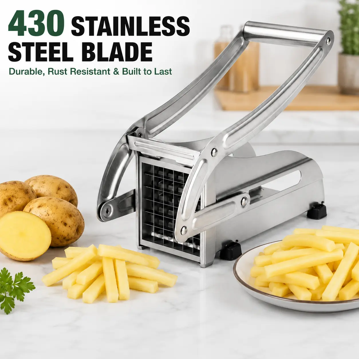 MIUVA potato cutter  430 Stainless Steel Manual Vegetable Slicer with Square Blade Kitchen Food Prep Tool for Potatoes Cucumbers Fries Salads Home Cooking