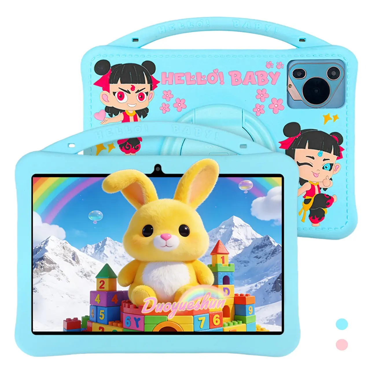 Best Companion for Kids! 10.1Inch Android Kids Tablet with 5G WiFi, Shockproof Design & Silicone Protective Case to Avoid Damage. Parental Control with Curated Kids Learning Content, 2Colors Blue & Pink, Perfect Balance of Education，No Power Adapter Inclu
