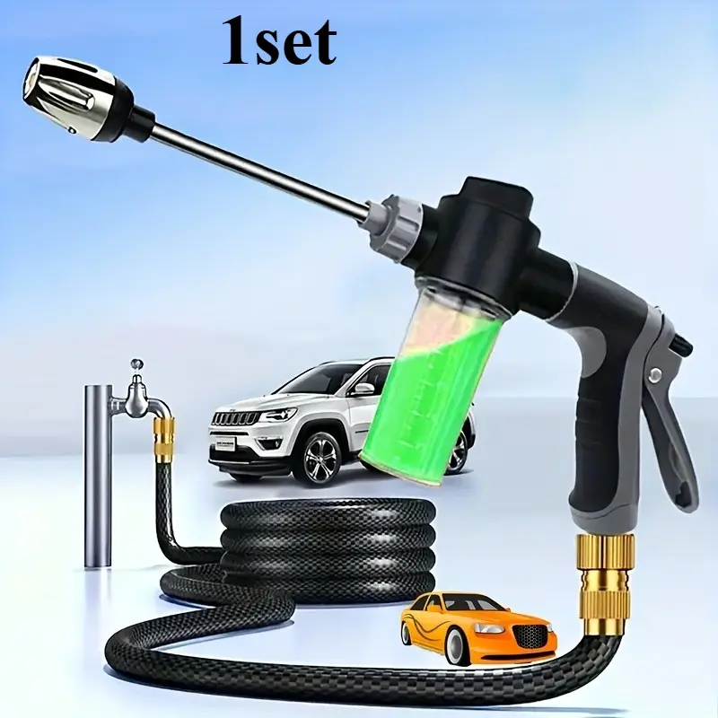 1set Car Wash Foam Gun Set with Long Handle, Adjustable Spray Nozzle for Cleaning, Watering, Tire Inflation, Stainless Steel Design, Pressure Washer Sprayer