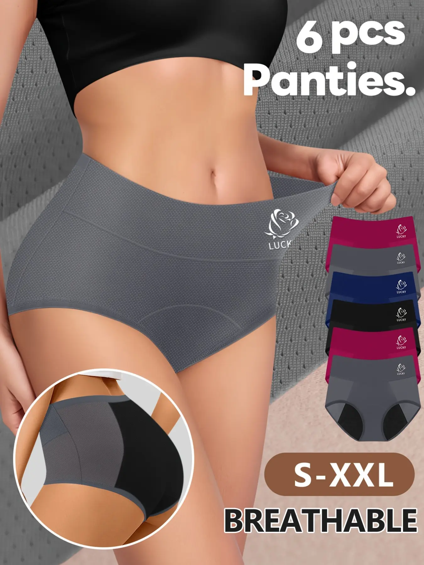 6-Pack Period Briefs Sporty Honeycomb Mesh, Ventilated Leakproof Panties for Gym & Workout, Slim-Fitting Casual Underwear for All Seasons Essential