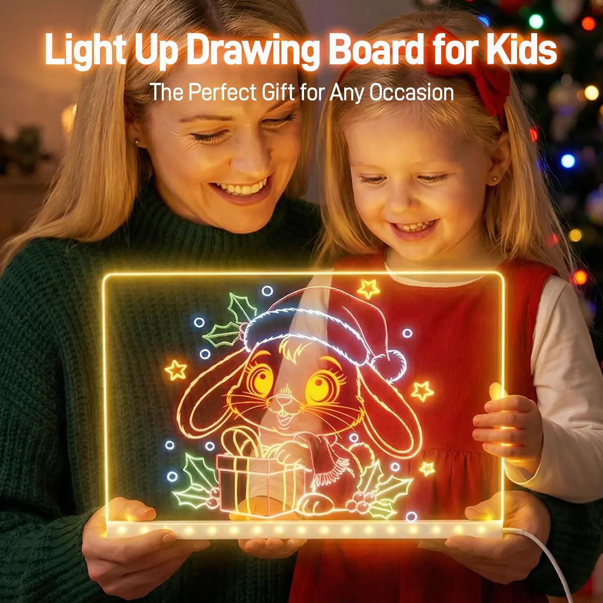 LED Drawing Board for Kids, Acrylic Dry Erase Light-Up Drawing Board with Stand, Markers & Wipes, Erasable Reusable Board for Kids Learning, Ideal Gift for Birthday