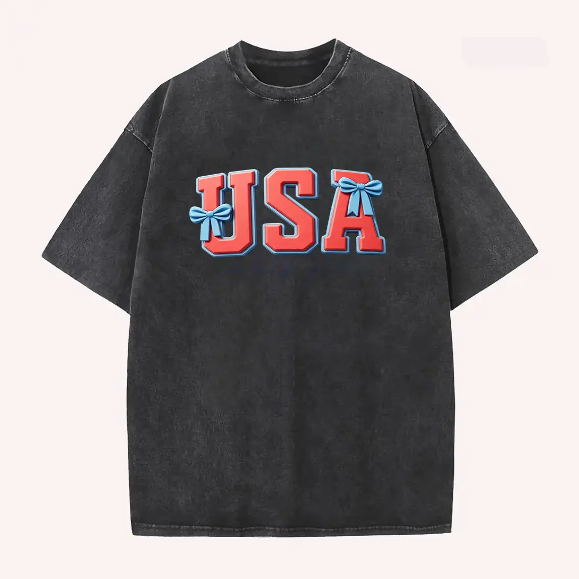 Men's Modest Acid Wash Oversized T-Shirt - Shortsleeve Tops, USA Letter Graphic, Loose Comfortable Fit, 1-Piece Casual Summer Streetwear (Memorial Day Printed), Foldable