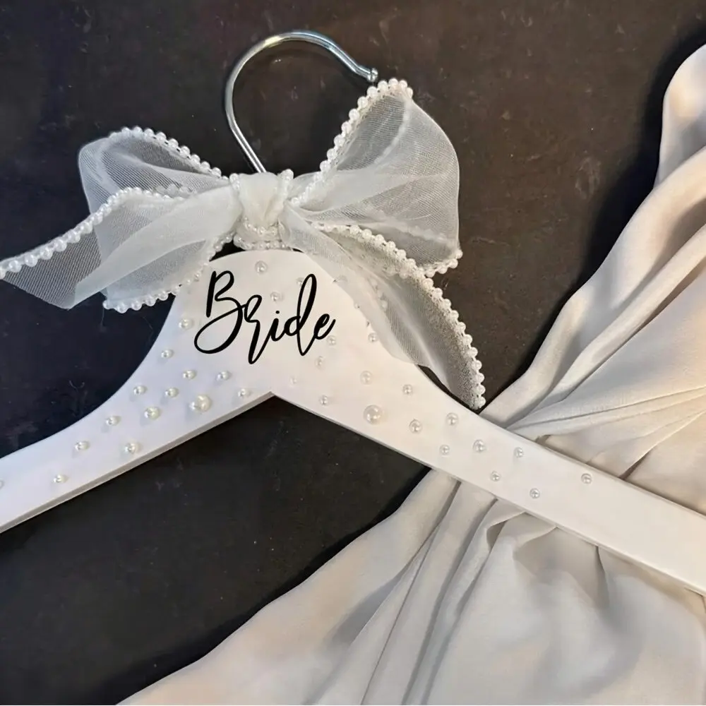 white pearls Bride Hanger disco cowgirl rustic garden beach Theme Wedding engagement Bridal shower bachelorette hen party Girls trip Bach Weekend hanging decoration Dress Gown Robe Hanger Mrs present Keepsake gift
