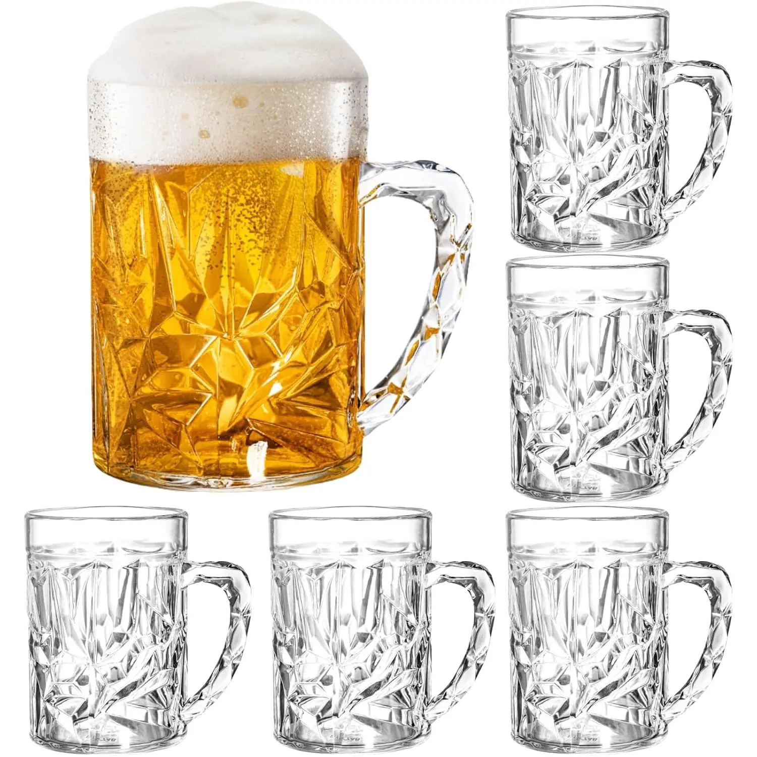 6 Pack Plastic  Mugs, 20 Oz  Stein Glasses with Handle, Clear Large Drinking Cups for Bar, , , Beverages, Milk, Juice, Soda