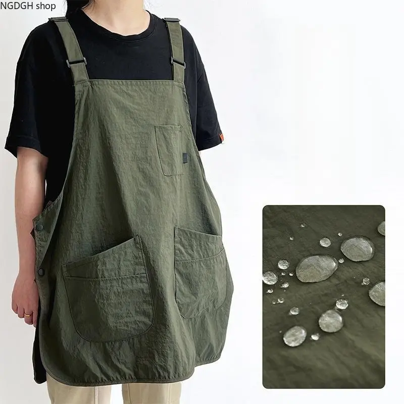 Kitchen Apron - Canvas Utility Apron Adjustable Pockets Straps Durable Black Olive Green Unisex Kitchen Gardening Cooking Baking Farming Work Bib Accessory