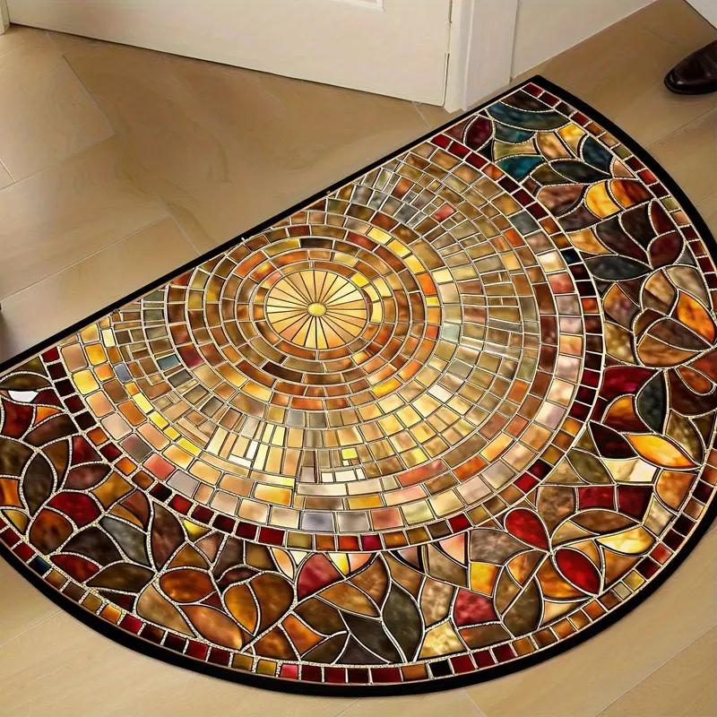 Vintage Half-Round Door Mat, Leaf Print Design, Soft Non-Slip Washable Rug, Home Decor Indoor Outdoor Entrance Carpet, Decorative Rugs
